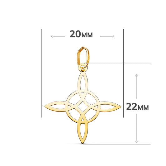 18K COLGANTE ORO AMARILLO NUDO DE BRUJA EN BRILLO: MEDIDA: 22 X 20 MM