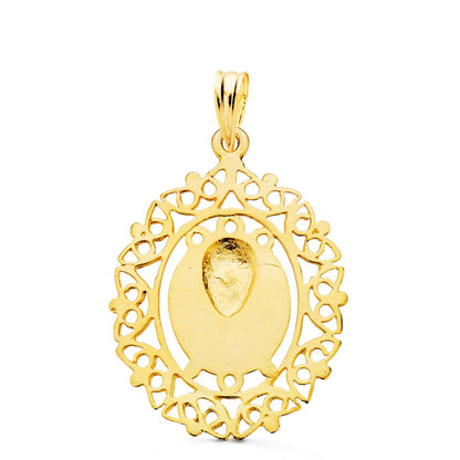 18K MEDALLA ORO AMARILLO VIRGEN DE LA MACARENA CERCO FILIGRANA 28X21 MM