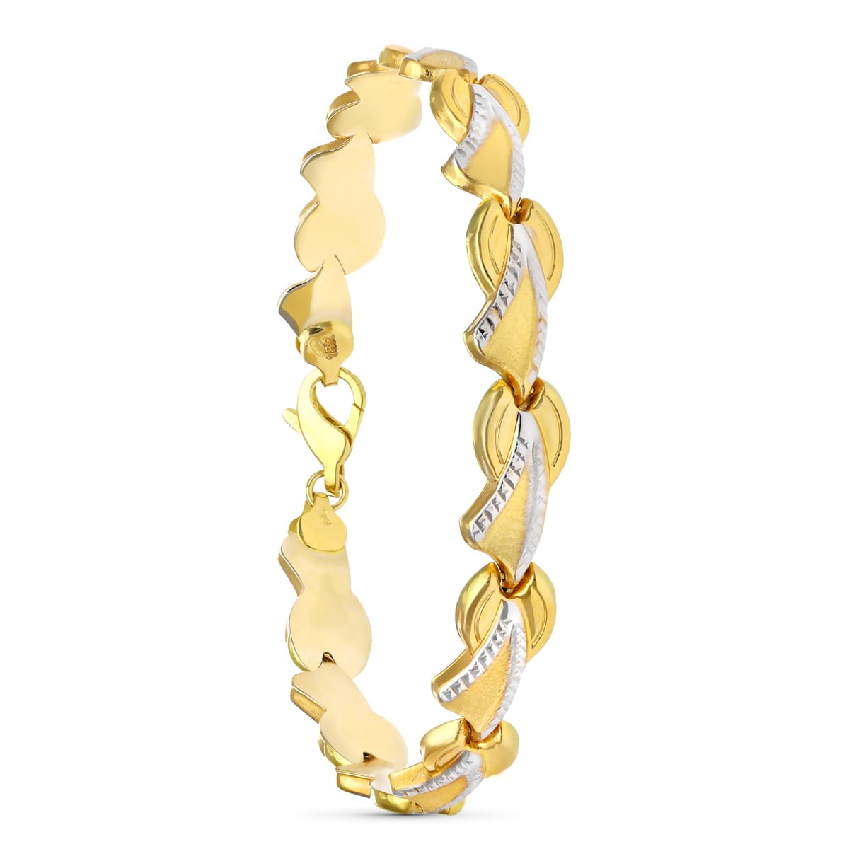 18K PULSERA BICOLOR ESTAMPACION MATE Y BRILLO 19CM