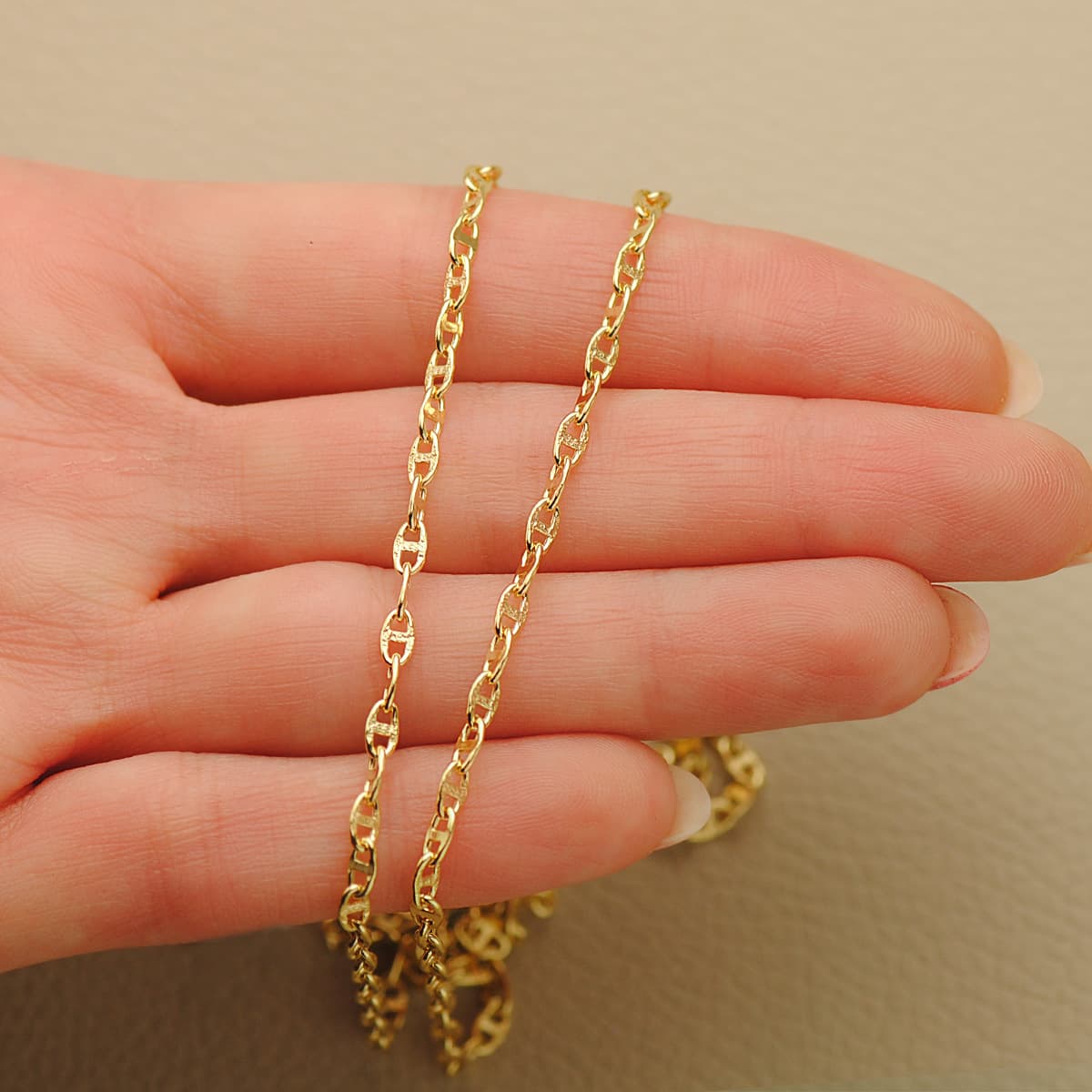 18K CADENA ORO AMARILLO ANCLA HUECA LARGO 50CM ANCHO 2.5 MM