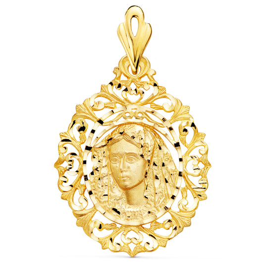 18K MEDALLA ORO AMARILLO VIRGEN MACARENA CERCO 40X31 MM