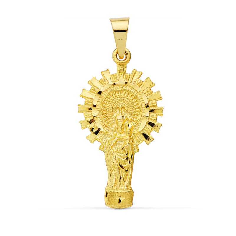 18K MEDALLA ORO AMARILLO VIRGEN DEL PILAR SILUETA 32X17 MM