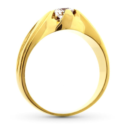 18K SOLITARIO ORO AMARILLO CABALLERO MACIZO CIRCONITA 5 MM. ANCHO 9MM