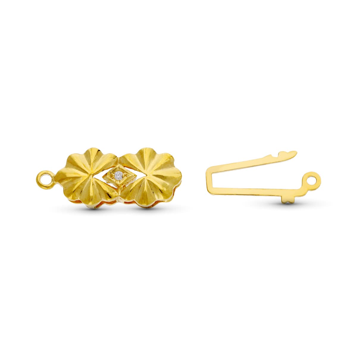 18K FORNITURA CIERRE BROCHE DE GARGANTILLA ORO AMARILLO FLORES 16X8 MM