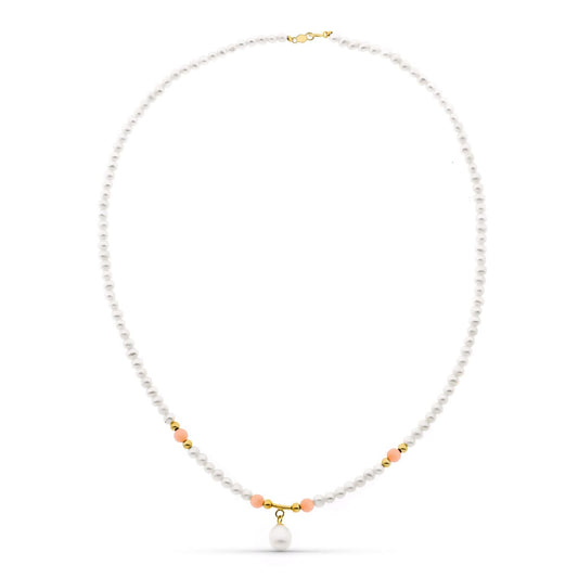 18K GARGANTILLA ORO AMARILLO PERLA CONCHA NATURAL Y PERLA ROSA