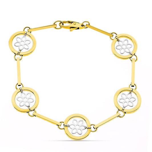 18K PULSERA ORO BICOLOR CALADOS ANCHO 14 MM LARGO 19CM