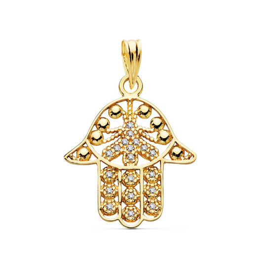 18K COLGANTE AMULETO ORO AMARILLO MANO FATIMA 19X18 MM