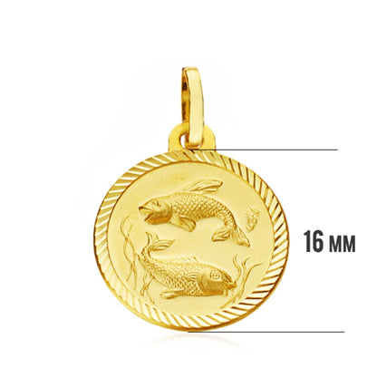 18K PLACA HOROSCOPO ORO AMARILLO PISCIS 16 MM