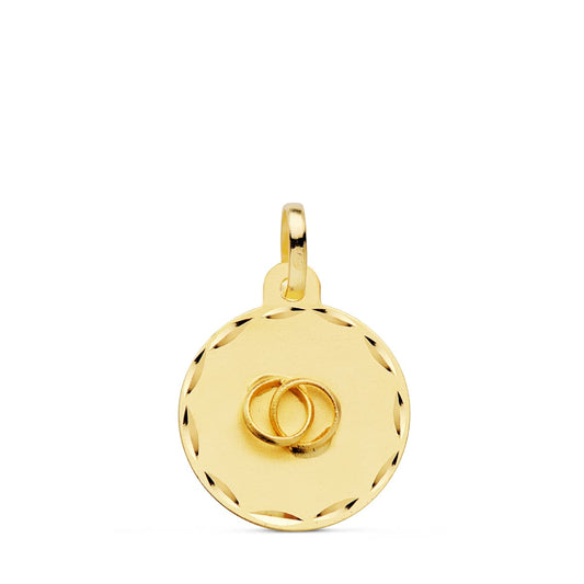 18K PLACA CHAPA DISCO ORO AMARILLO REDONDO ALIANZAS TALLADO 16 MM C. AMOR