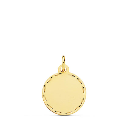 18K PLACA CHAPA DISCO LISO ORO AMARILLO MATE TALLADO 14 MM