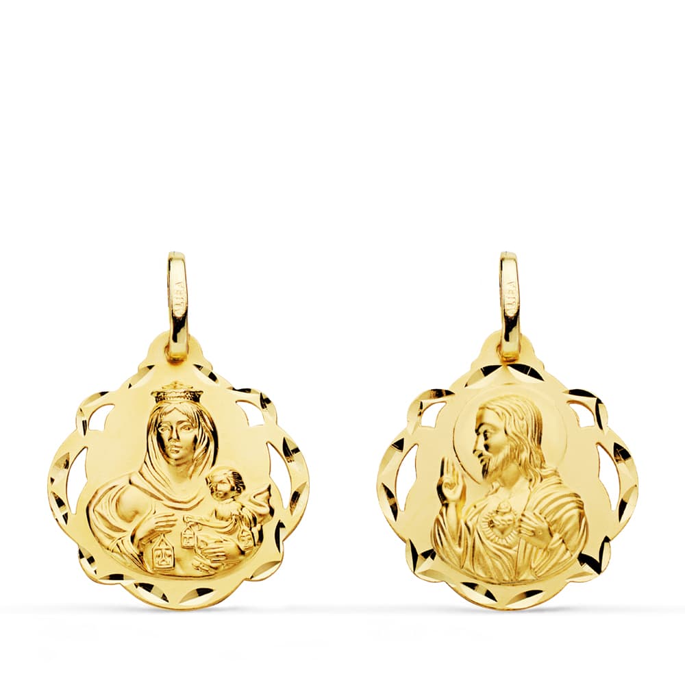 18K ESCAPULARIO ORO AMARILLO ORO AMARILLO VIRGEN DEL CARMEN CORAZON DE JESUS 18 MM