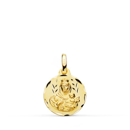 18K MEDALLA ORO AMARILLO TALLADA VIRGEN DEL CARMEN 14 MM