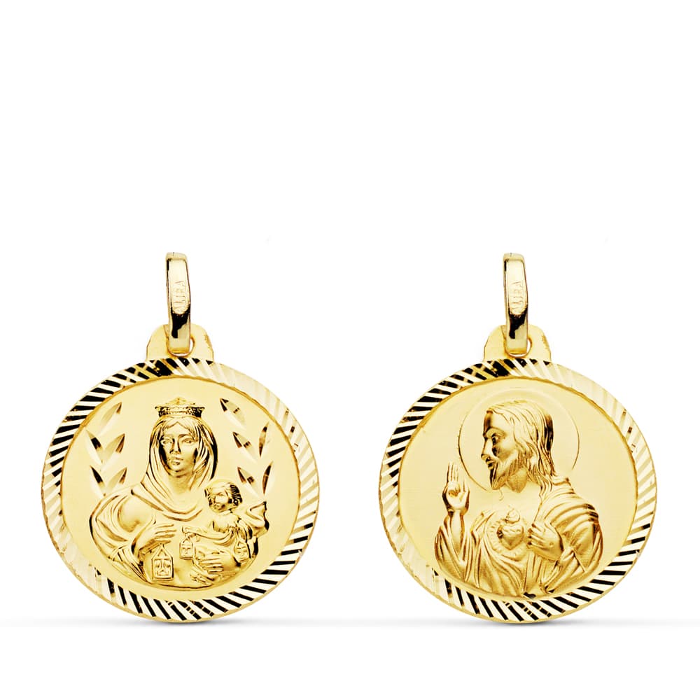 18K ESCAPULARIO ORO AMARILLO HELICE VIRGEN DEL CARMEN CORAZON DE JESUS 18 MM