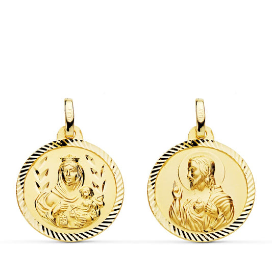 18K ESCAPULARIO ORO AMARILLO HELICE VIRGEN DEL CARMEN CORAZON DE JESUS 18 MM