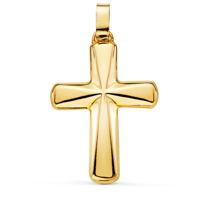 18K CRUZ ORO AMARILLO HUECA EN BRILLO. PALO RECTANGULAR: 7 X 2,5 MM. MEDIDA: 38 X 26 MM