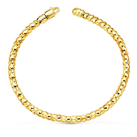18K PULSERA ORO AMARILLO COREANA HUECA ANCHO 4 MM LARGO 20CM