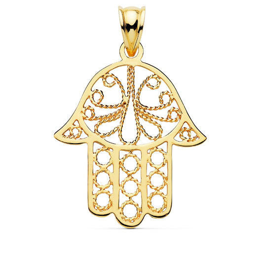18K COLGANTE AMULETO ORO AMARILLO MANO FÁTIMA. 32 X 29 MM.