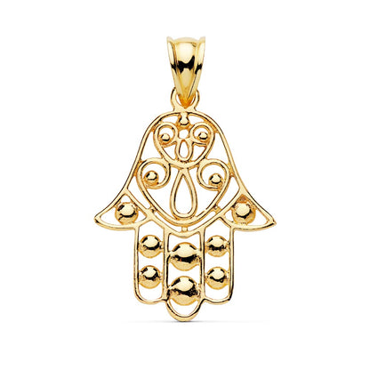18K COLGANTE AMULETO ORO AMARILLO MANO FATIMA 27X23 MM