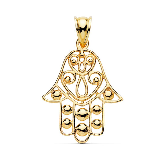 18K COLGANTE AMULETO ORO AMARILLO MANO FATIMA 27X23 MM