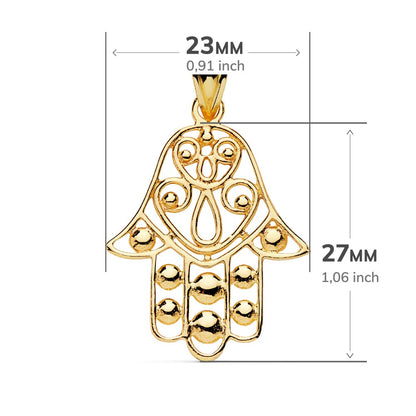 18K COLGANTE AMULETO ORO AMARILLO MANO FATIMA 27X23 MM