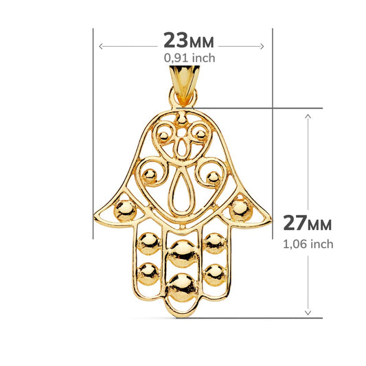 18K COLGANTE AMULETO ORO AMARILLO MANO FATIMA 27X23 MM