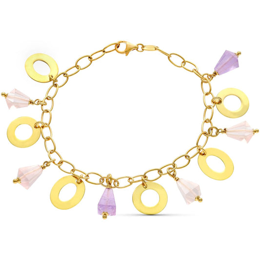 18K PULSERA ORO AMARILLO CIRCULOS Y PIEDRAS DE COLORES.