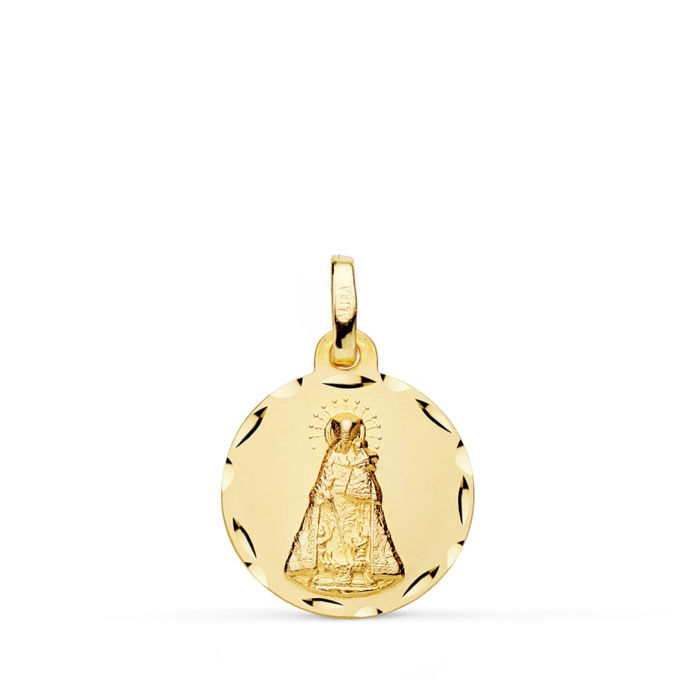 18K MEDALLA ORO AMARILLO VIRGEN DE LOS DESAMPARADOS TALLADA 16 MM