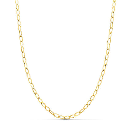 18K CADENA ORO AMARILLO FORZADA TALLADA HUECA LARGO 40CM ANCHO 2.5 MM