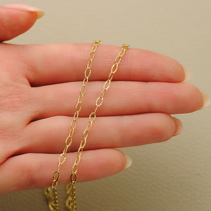 18K CADENA ORO AMARILLO FORZADA TALLADA HUECA LARGO 40CM ANCHO 2.5 MM
