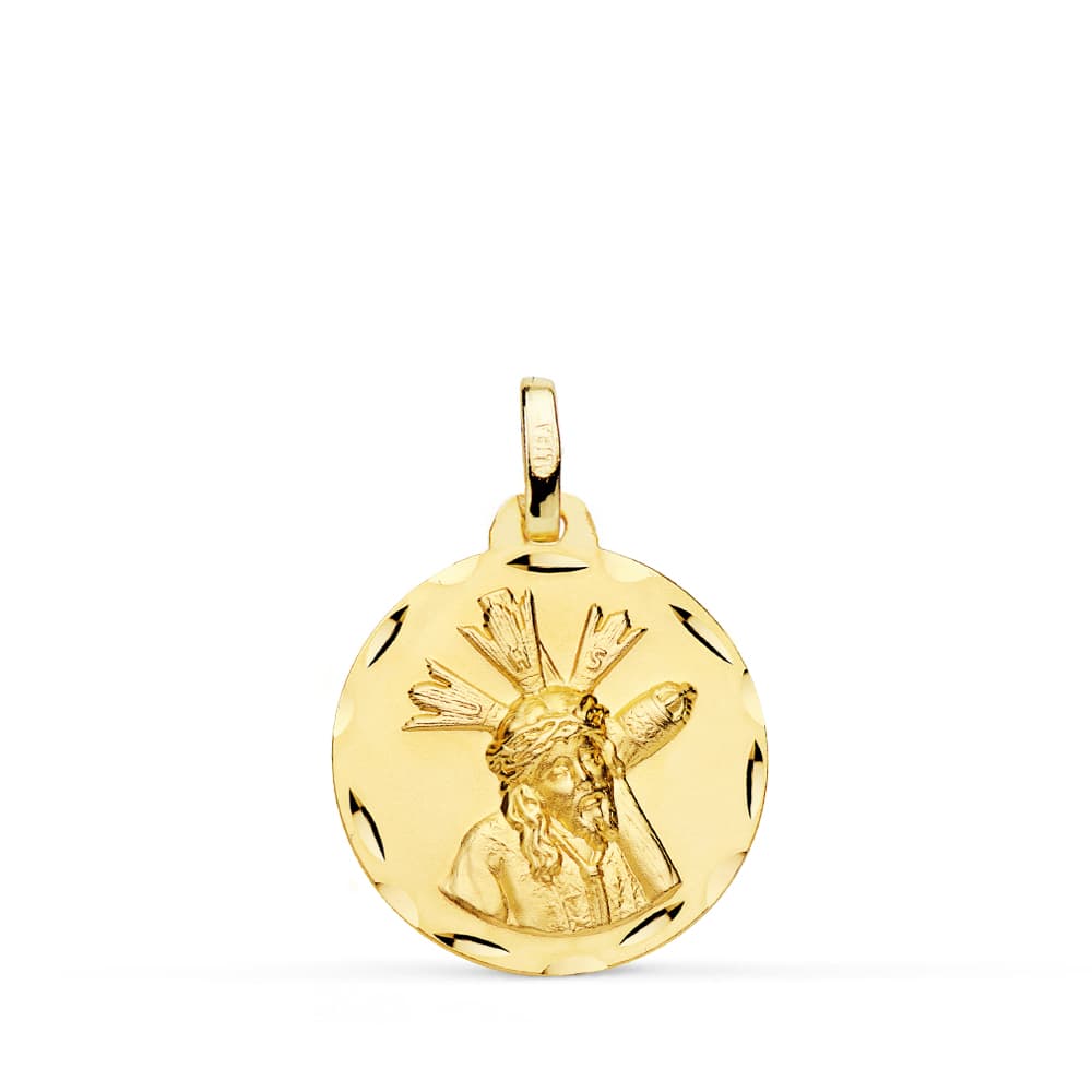 18K MEDALLA ORO AMARILLO CRISTO DEL GRAN PODER TALLADA 18 MM