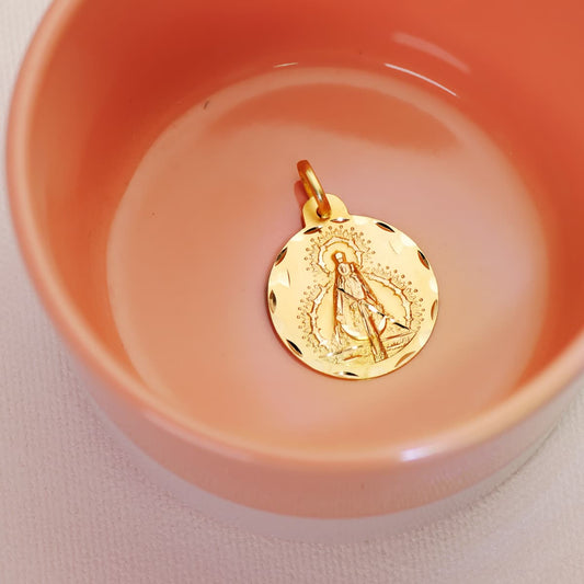 18K MEDALLA ORO AMARILLO VIRGEN DE LA CABEZA TALLADA 22 MM