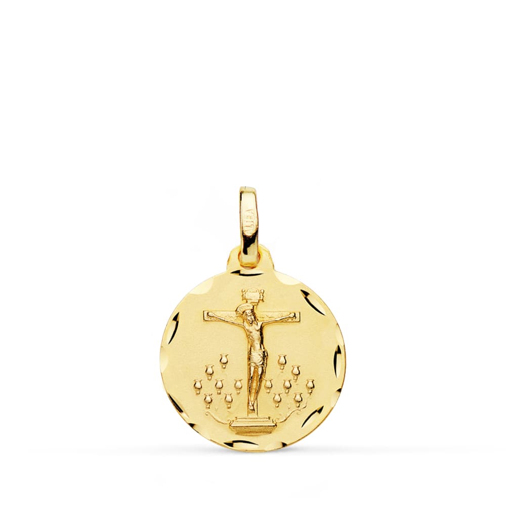 18K MEDALLA ORO AMARILLO CRISTO DE LA LAGUNA TALLADA 16 MM