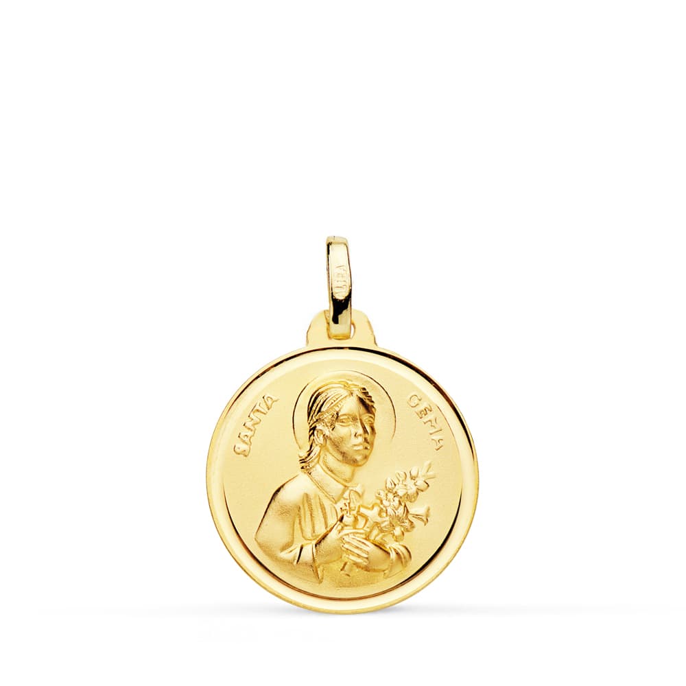 18K MEDALLA ORO AMARILLO SANTA GEMA BISEL 18 MM