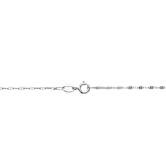 18K CADENA MACIZA ORO BLANCO ESLABONES PLANOS TALLADOS 1.5 MM 40CM