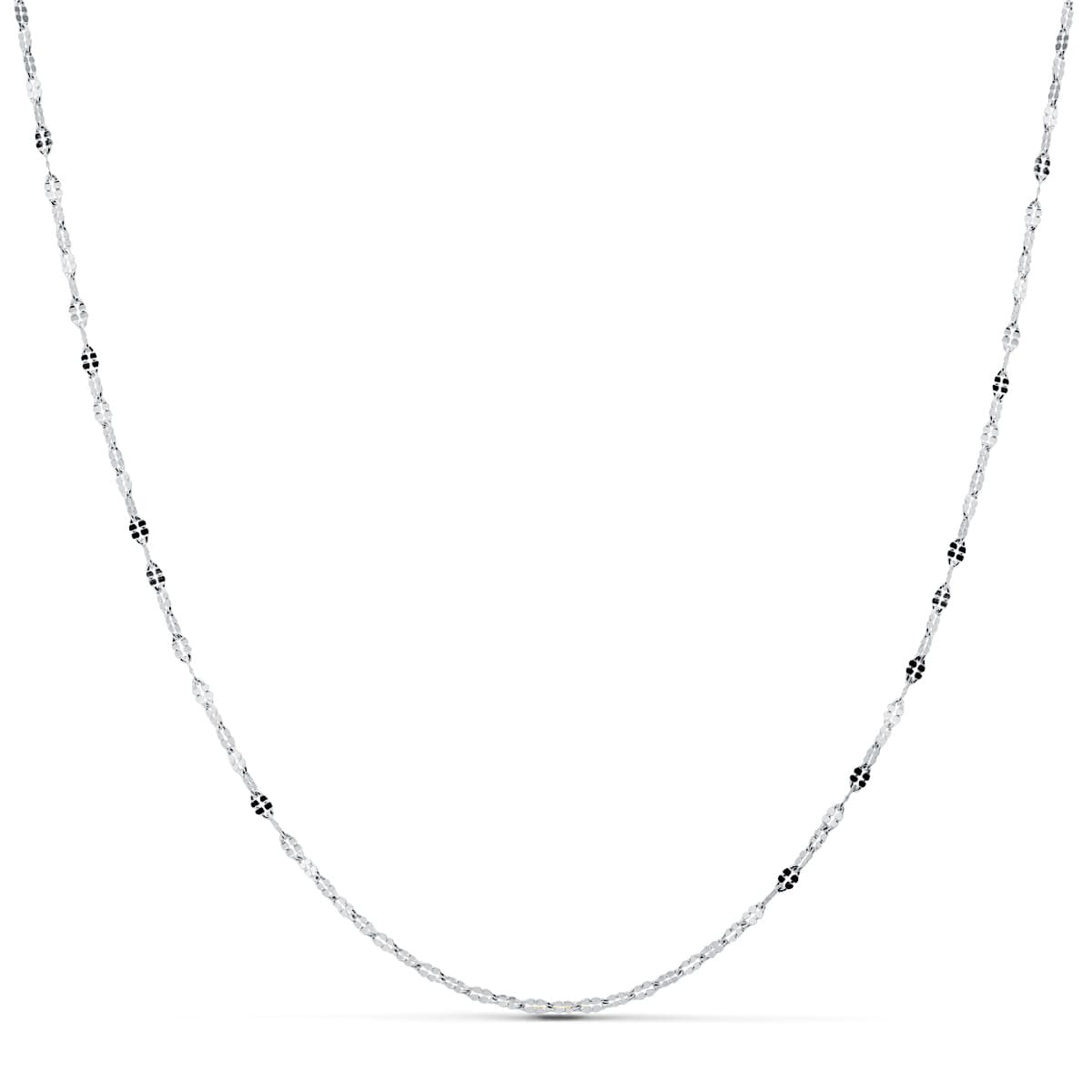 18K CADENA MACIZA ORO BLANCO ESLABONES PLANOS TALLADOS 1.5 MM 40CM
