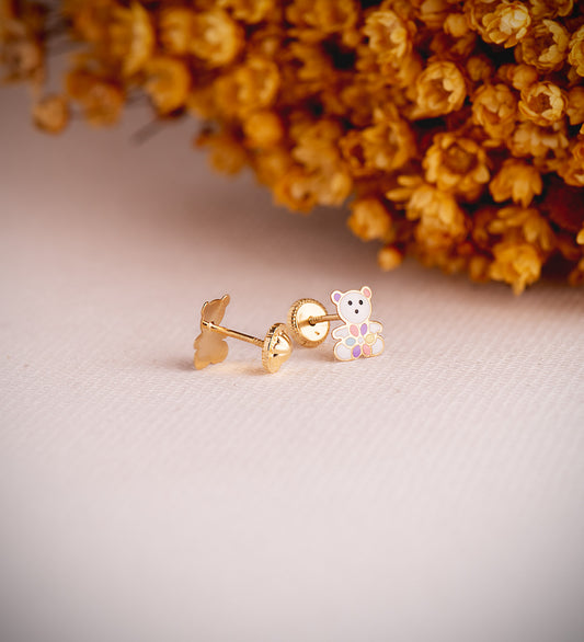 18K PENDIENTES ORO AMARILLO OSOS ESMALTADOS. MEDIDA: 7 X 6 MM. CIERRE TUERCA