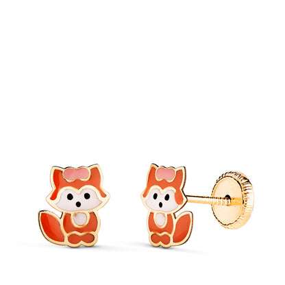18K PENDIENTES ORO AMARILLO ZORRO ESMALTADO. MEDIDA: 7,5 X 7 MM. CIERRE TUERCA