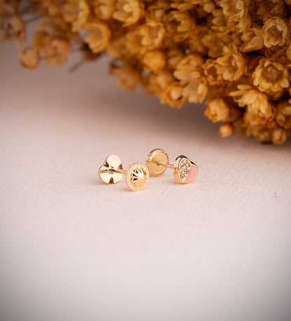 18K PENDIENTES ORO AMARILLO CORAZON ESMALTE ROSA Y CIRCONITAS 5,5X5 MM. CIERRE TUERCA