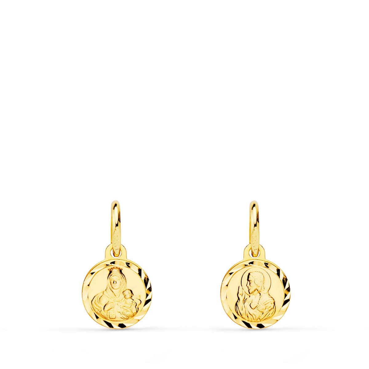 9K ESCAPULARIO ORO AMARILLO MINI VIRGEN DEL CARMEN Y CORAZON DE JESUS TALLADO 9 MM