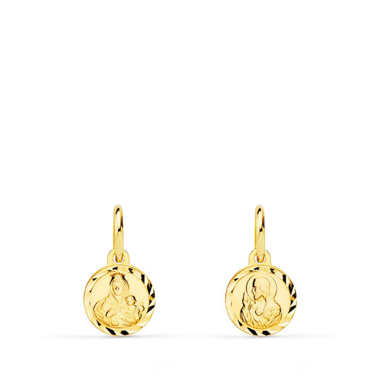 9K ESCAPULARIO ORO AMARILLO MINI VIRGEN DEL CARMEN Y CORAZON DE JESUS TALLADO 9 MM