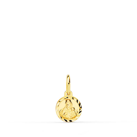 18K MEDALLA ORO AMARILLO MINI LENTEJA VIRGEN DEL CARMEN TALLADA 8 MM