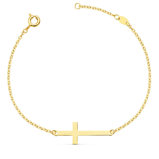 18K PULSERA ORO AMARILLO CRUZ 30X11 MM CADENA FORZADA 19 2 CM