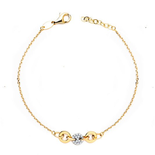 18K PULSERA ORO BICOLOR CADENITA FORZADA Y MOTIVO CON CIRCONITA ANCHO: 6 MM. LARGO: 19CM