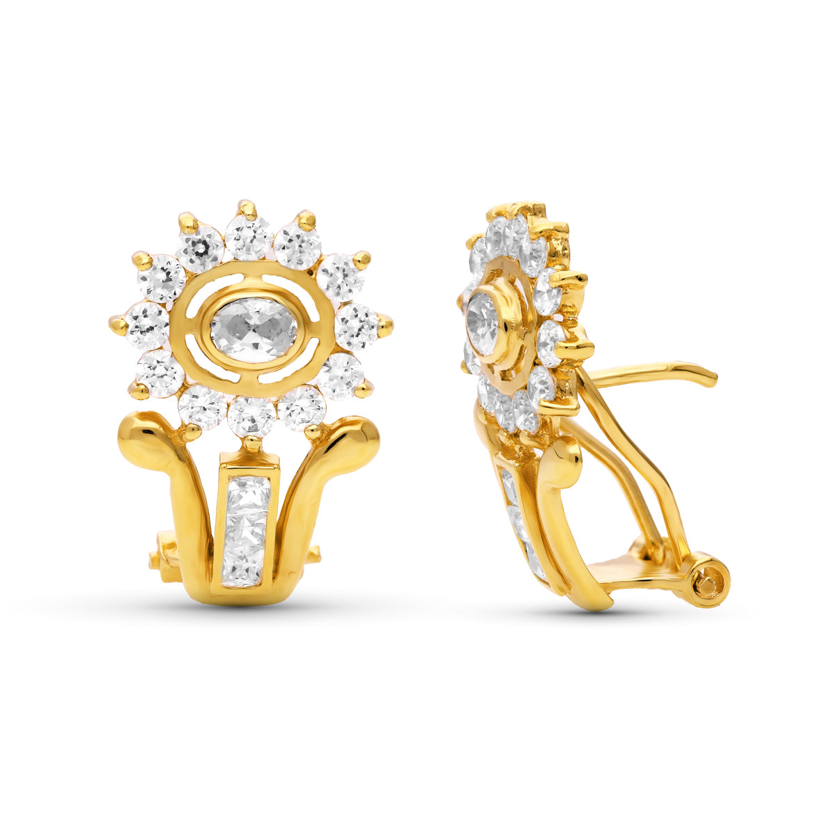 18K PENDIENTES CIRCONITAS 20 X 13 MM CIERRE OMEGA