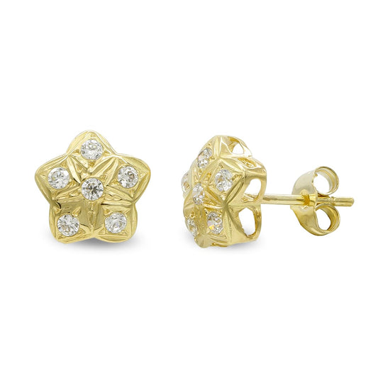 18K PENDIENTES ORO AMARILLO ESTRELLA Y CIRCONITA CIERRE PRESION