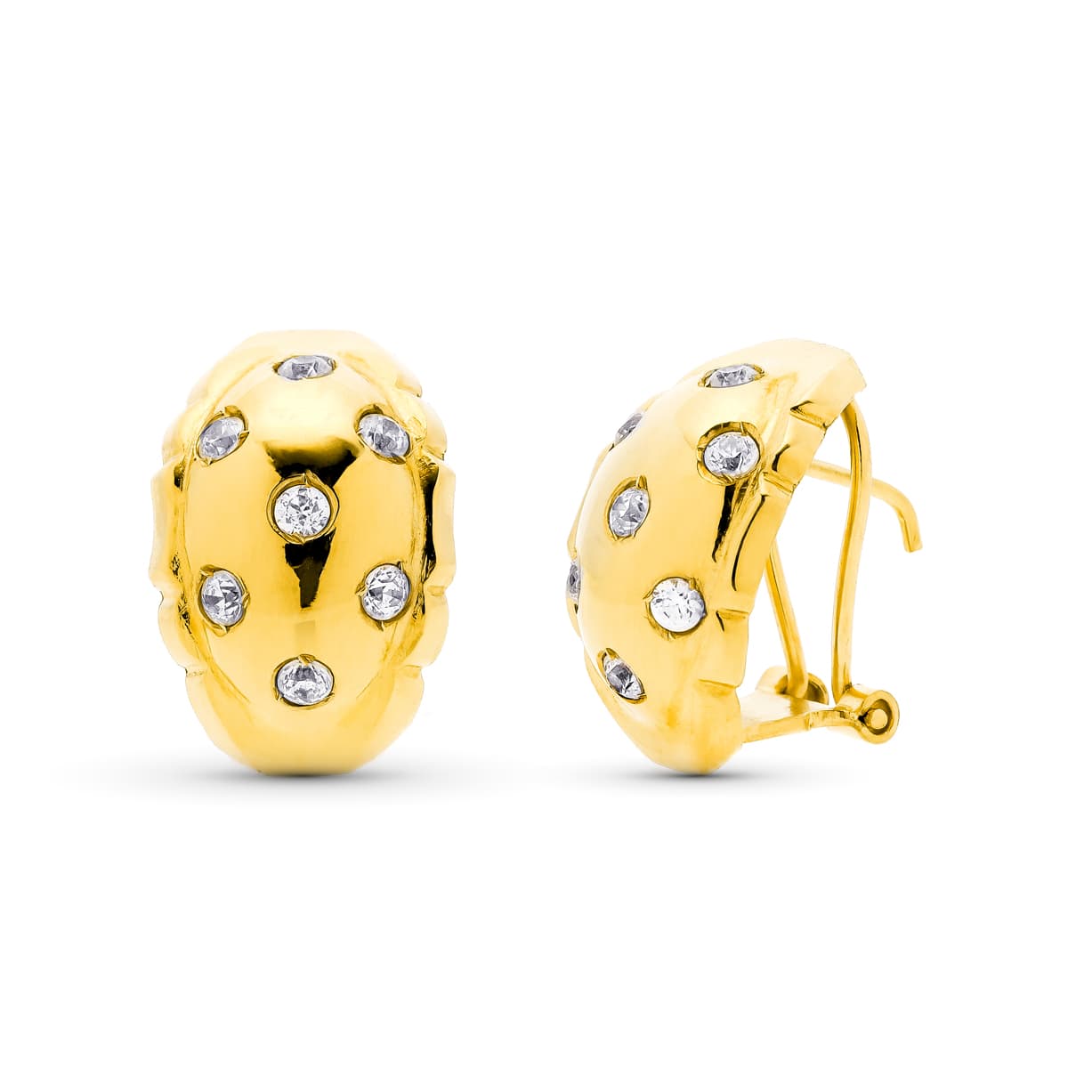 18K PENDIENTES ORO AMARILLO CON CIRCONITA CIERRE OMEGA