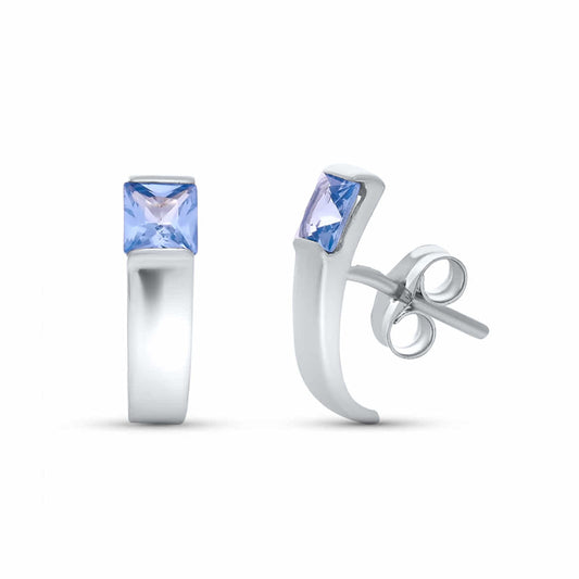 18K PENDIENTES AGUA MARINA ORO BLANCO 14 X 4 MM CIERRE PRESION