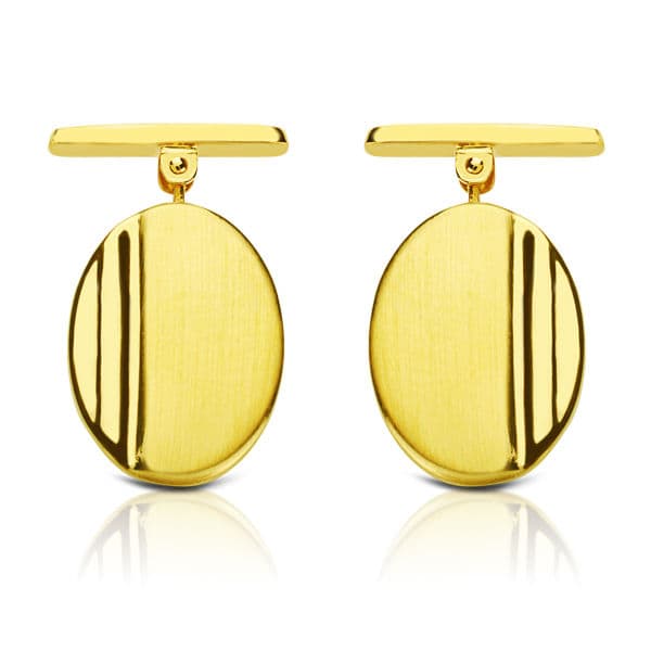 18K GEMELOS ORO AMARILLO OVAL MATE y BRILLO 18X13 MM CIERRE RIGIDO OSCILANTE