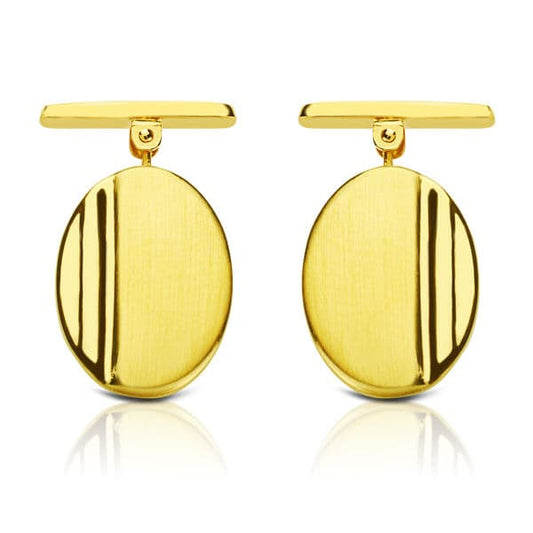 18K GEMELOS ORO AMARILLO OVAL MATE y BRILLO 18X13 MM CIERRE RIGIDO OSCILANTE
