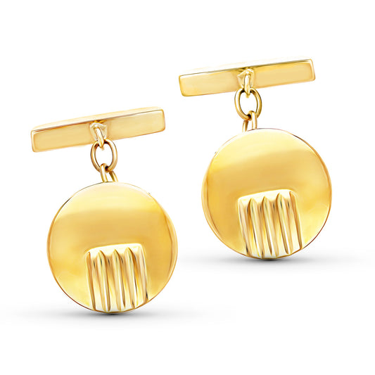 18K GEMELOS ORO AMARILLO REDONDOS GALLONES 15 MM